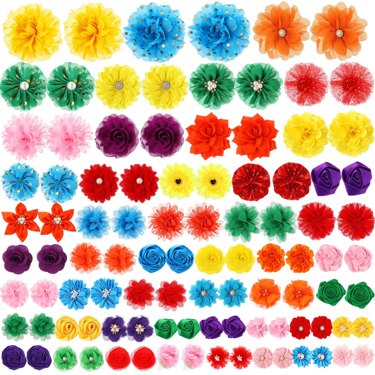 100 Pcs Multicolor Dog Collar Bows Set with Elastic Rubber Band Q762