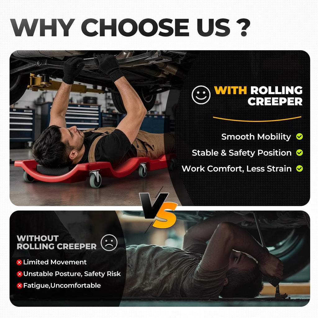 40 in Low-Profile Rolling Mechanic Creeper, Red G657186