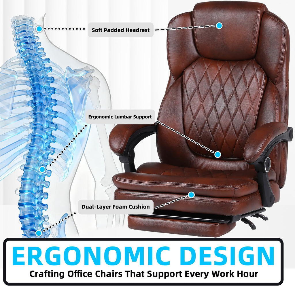 Big and Tall Ergonomic High Back PU Leather Reclining Office Chair with Footrest O2187