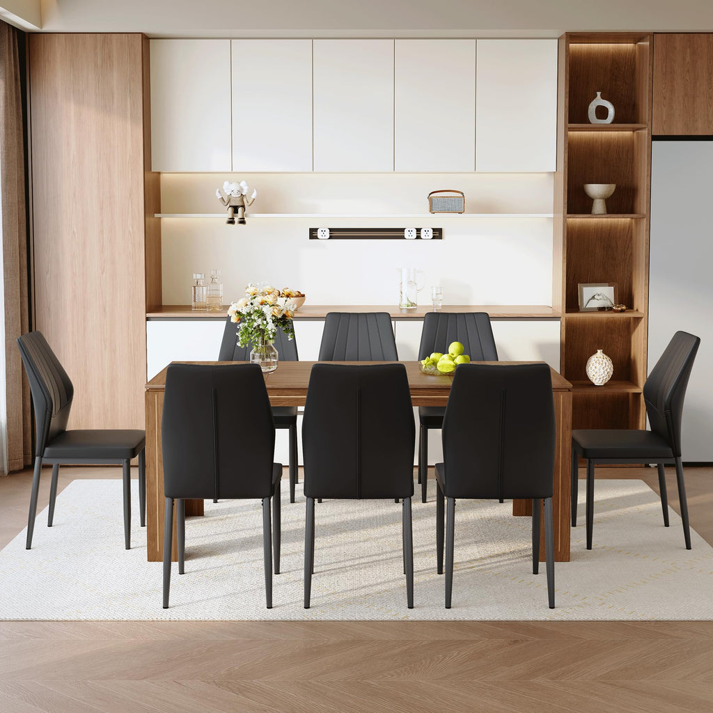 71" Farmhouse Dining Table Set for 8 with PU Leather Chairs C463403