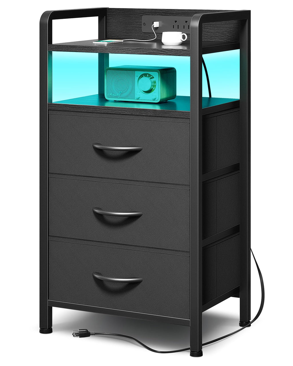 Black 3 Drawer Nightstand with Charging Station N34285