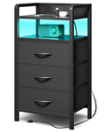 Black 3 Drawer Nightstand with Charging Station N34285