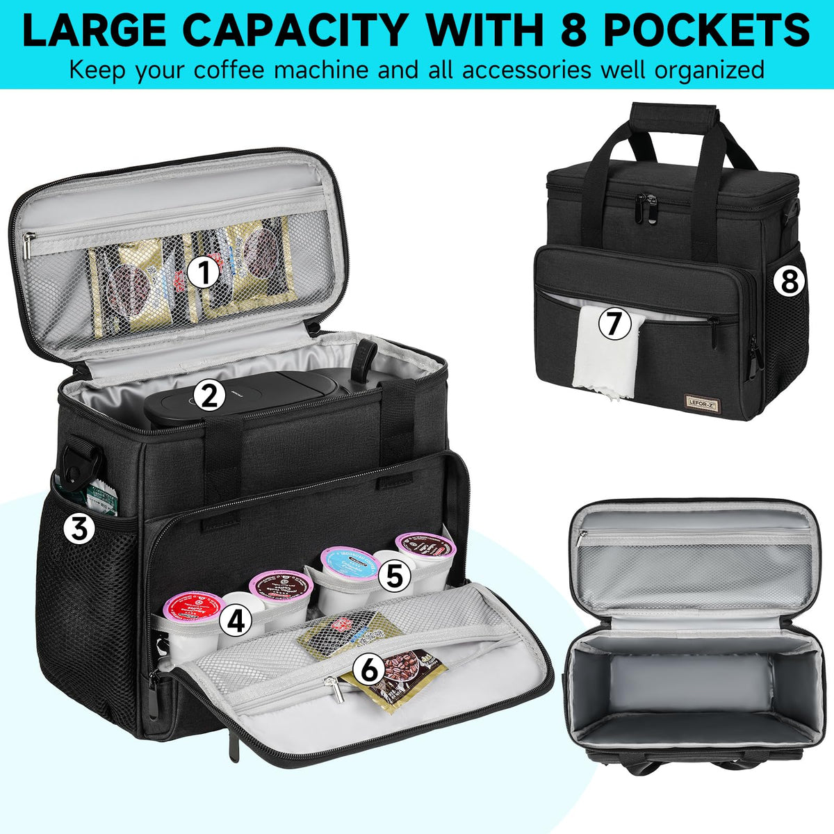 Black Coffee Maker Travel Bag with Multiple Pockets Y4183