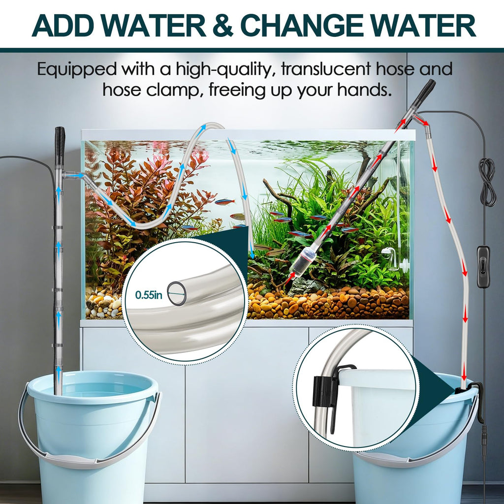 Electric Aquarium Gravel Cleaner, 528GPH Fish Tank Vacuum, 5-in-1 Sand Washer Water Changer Kit B582