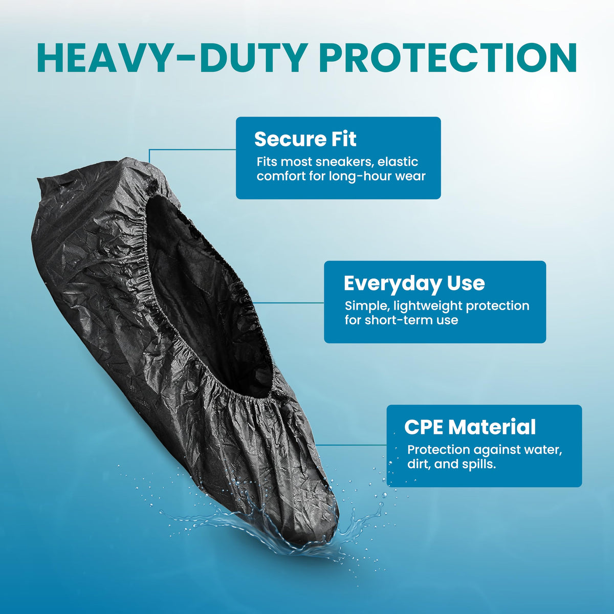 Waterproof Non-Slip Disposable CPE Boot Covers, Blue, 100 Pack M76735
