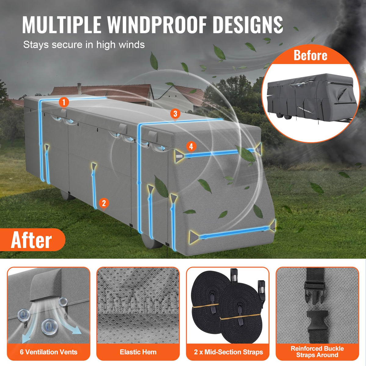 40-43 ft Non-Woven Fabric Waterproof RV Cover with Storage Bag K892251