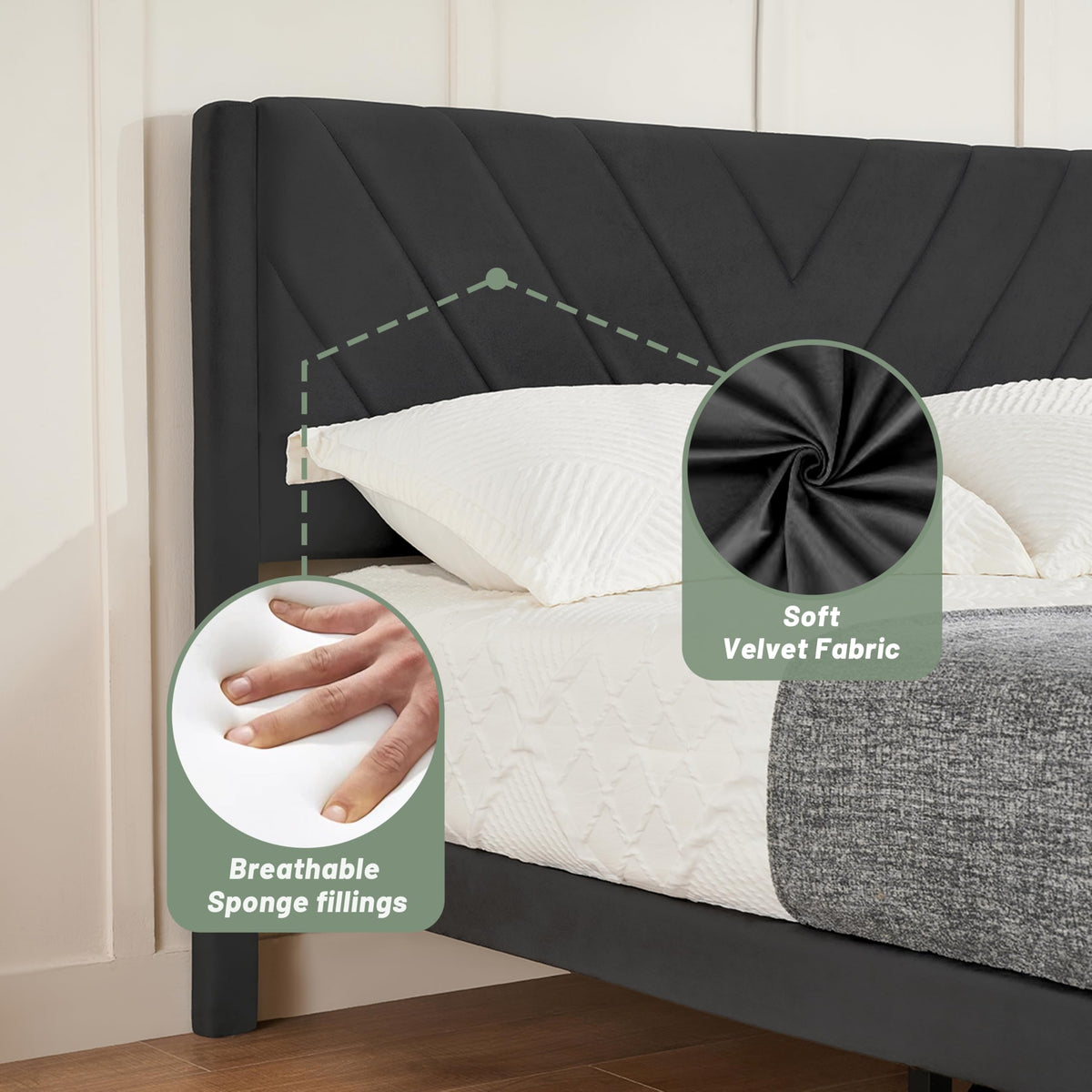 Queen Size Velvet Platform Bed Frame with Headboard Y650