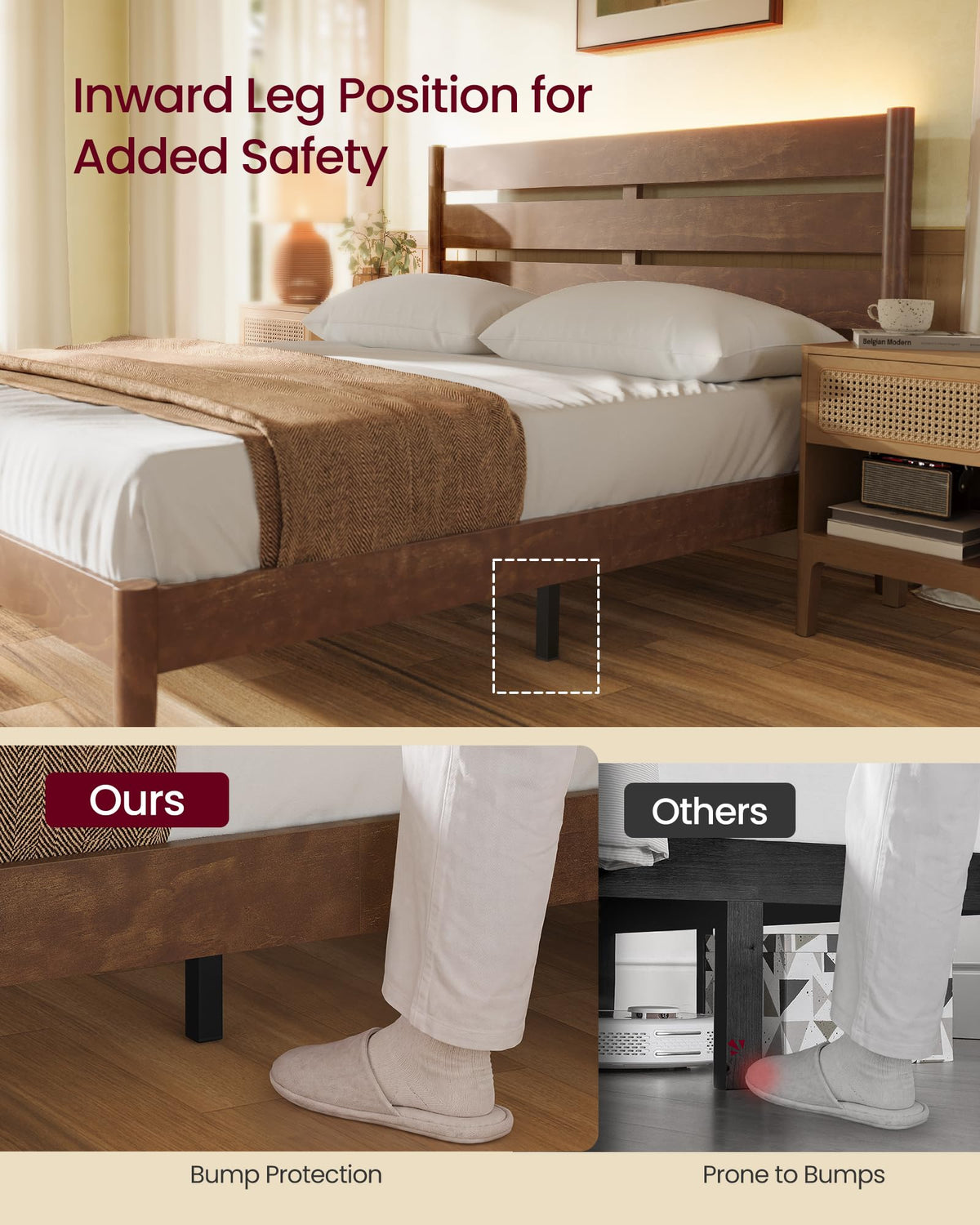 Full Wood Platform Bed with Headboard Storage Shelf B595