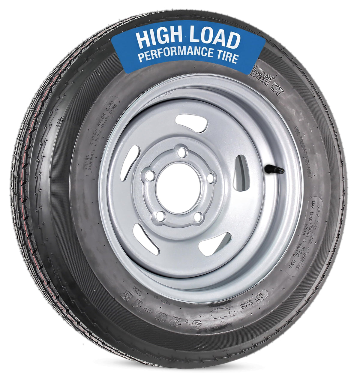 12 Inch 5 Lug Black Trailer Tire Rim Assembly S656