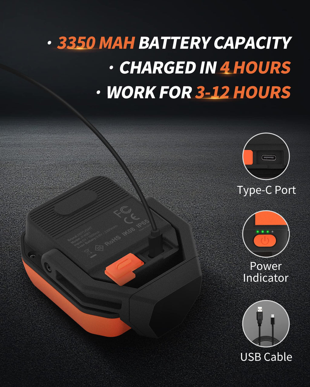 Rechargeable 4 Modes 1200LM Magnetic Work Light H112870