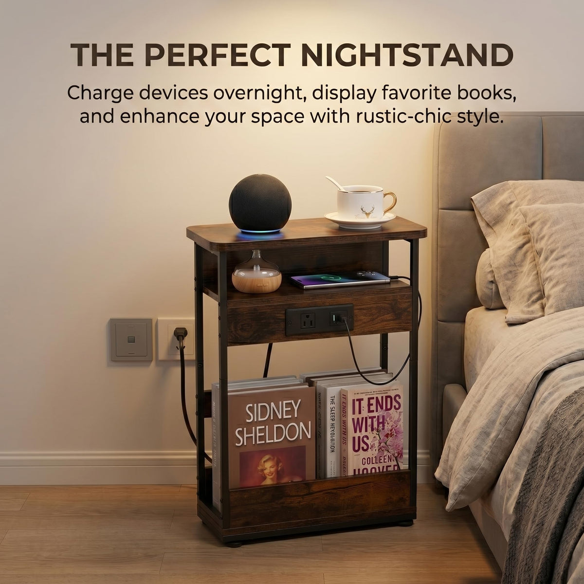 Narrow Side Table with Charging Station S1970