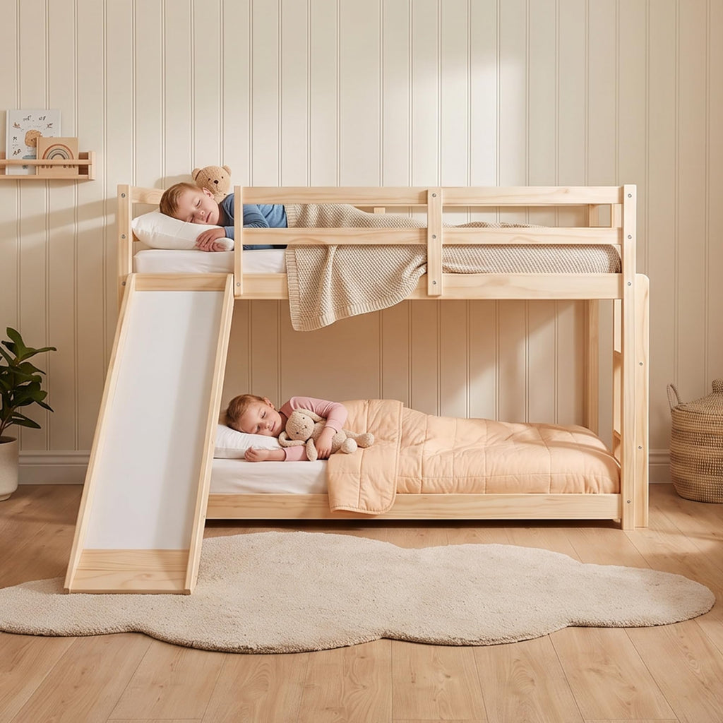 Twin Over Twin Solid Wood Bunk Bed with Slide and Ladder T96912