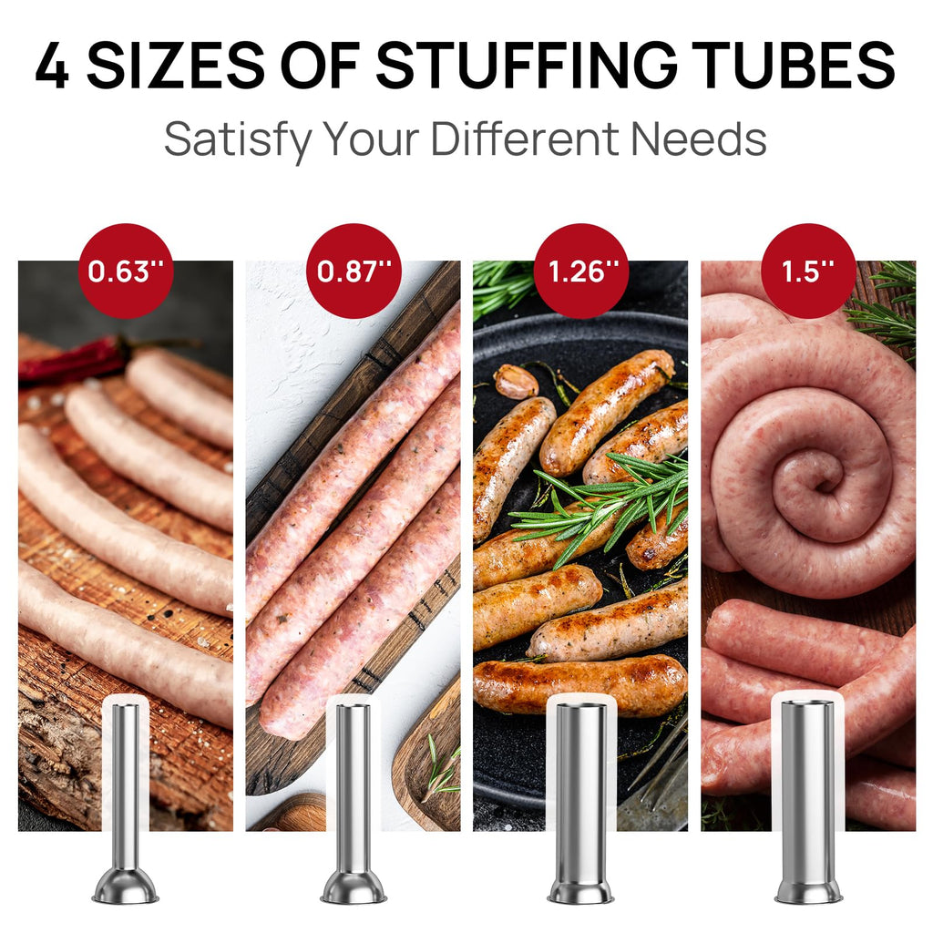 Manual Stainless Steel Sausage Stuffer with 4 Stuffing Tubes A860948