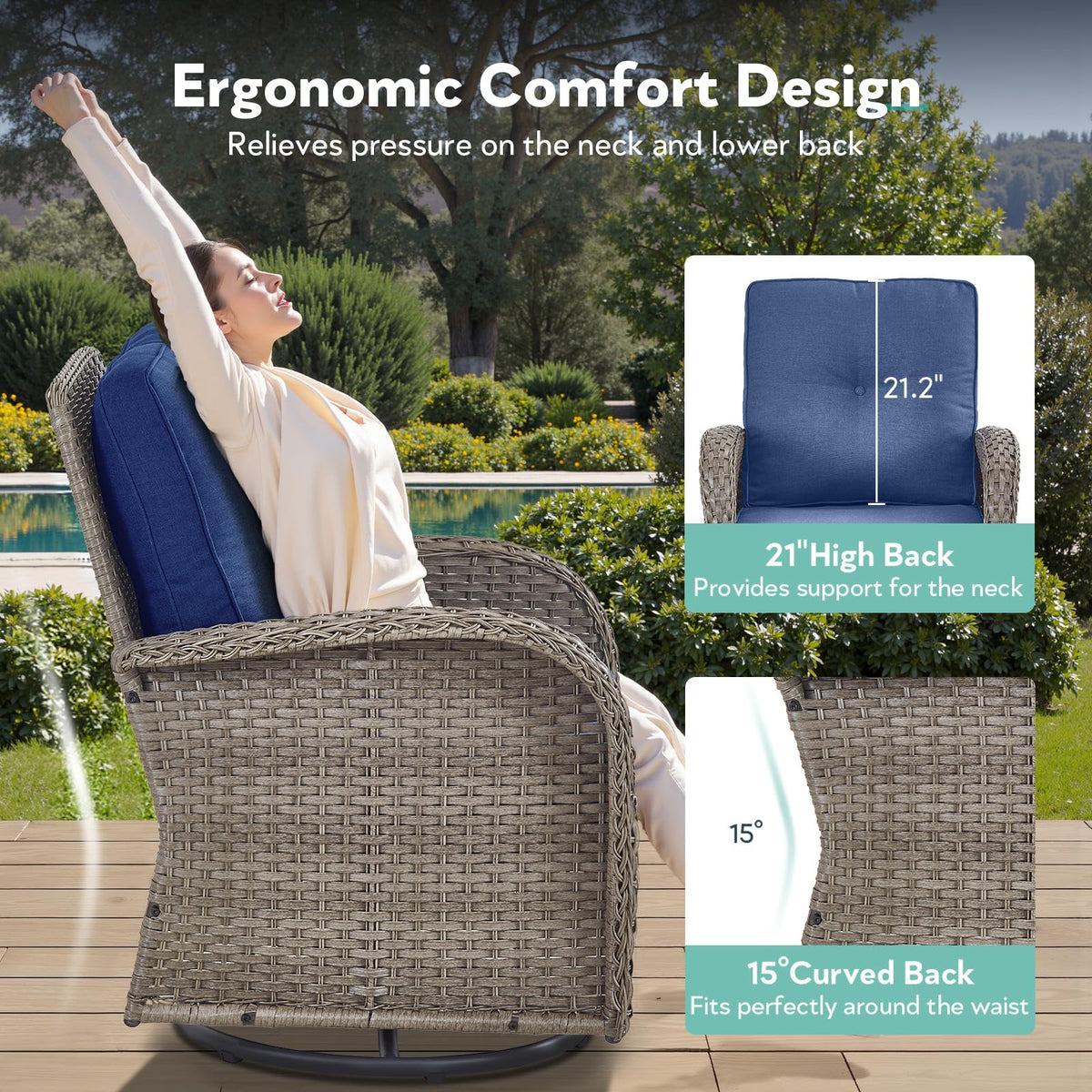 6 Piece Grey Wicker Patio Furniture Set with Blue Cushion F8045