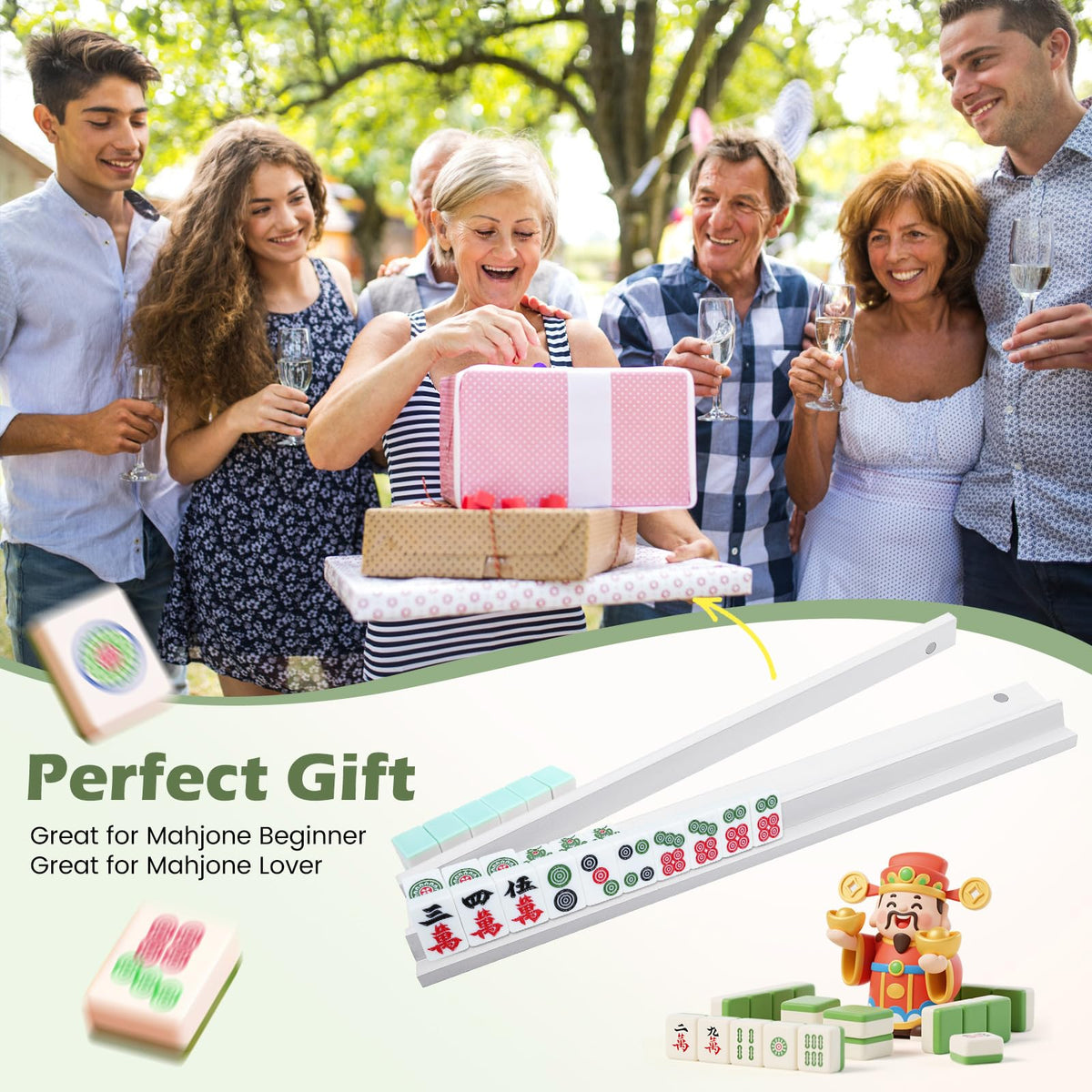Pine Wood Mahjong Racks with Pushers Set of 4 A50032