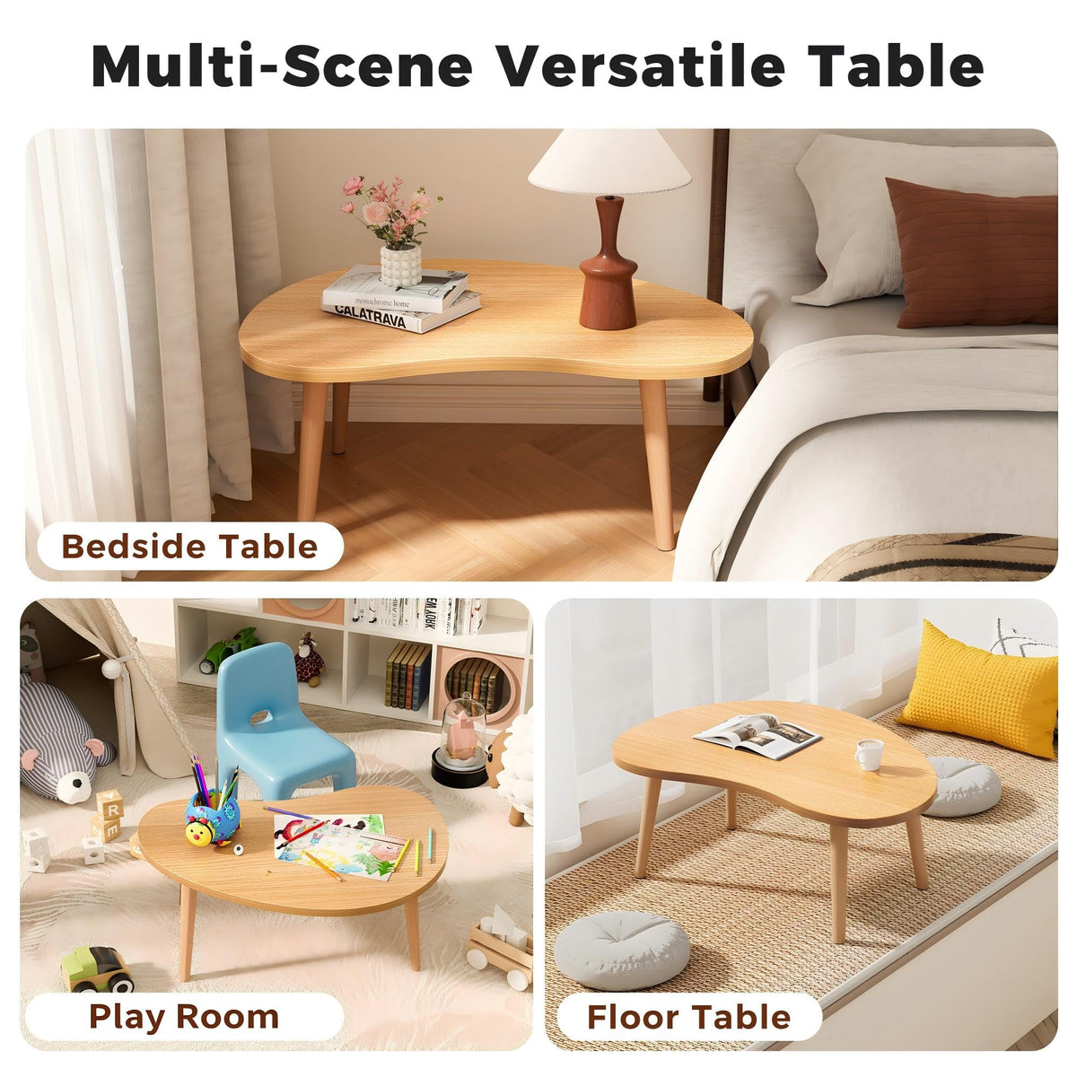 Low Oval Japanese Floor Coffee Table with Solid Wood Legs Y940839