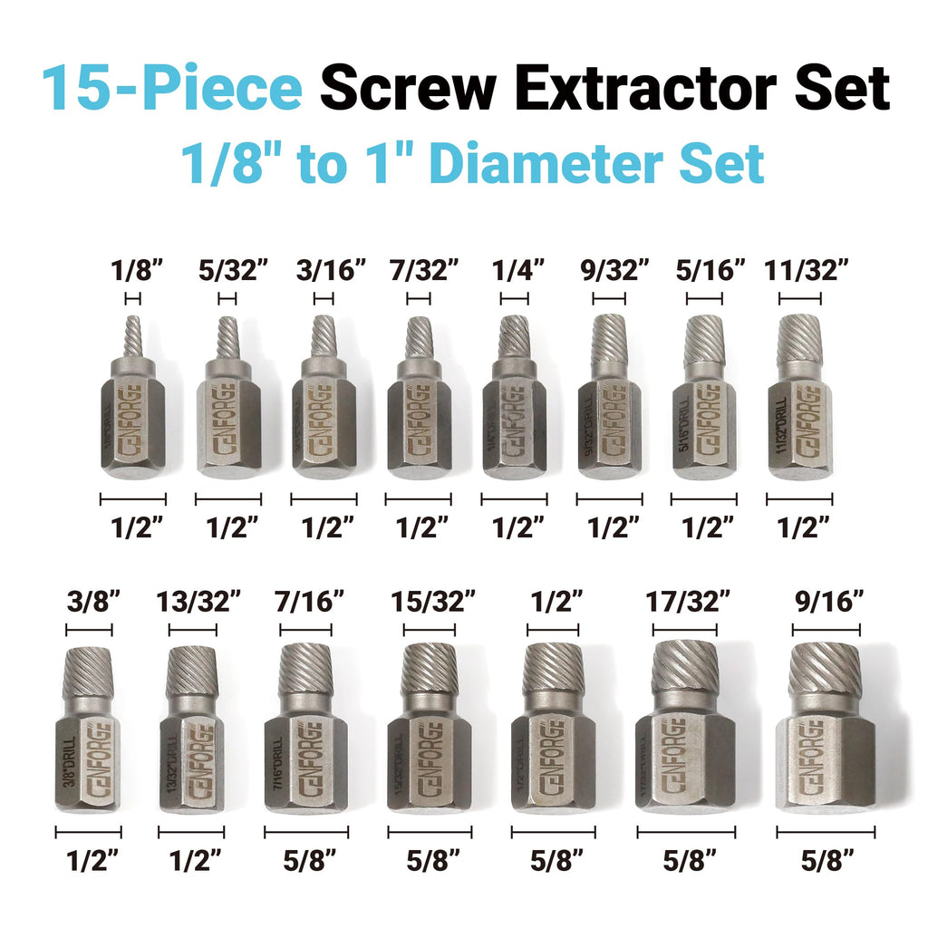 15 Pc Hex Head Screw Extractor Set Chrome Molybdenum Steel G438