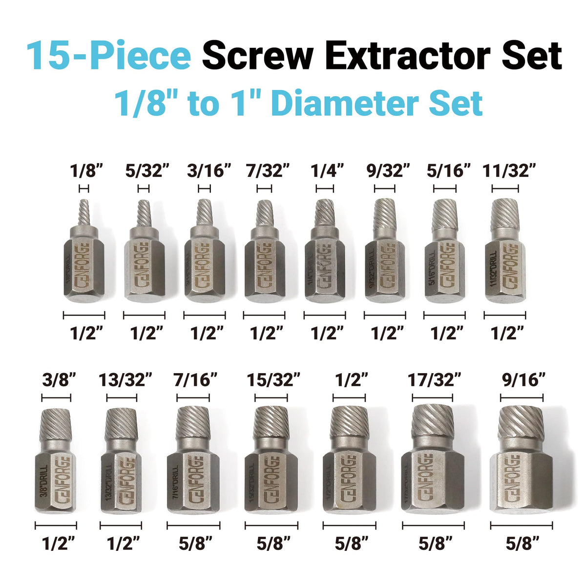 15 Pc Hex Head Screw Extractor Set Chrome Molybdenum Steel G438