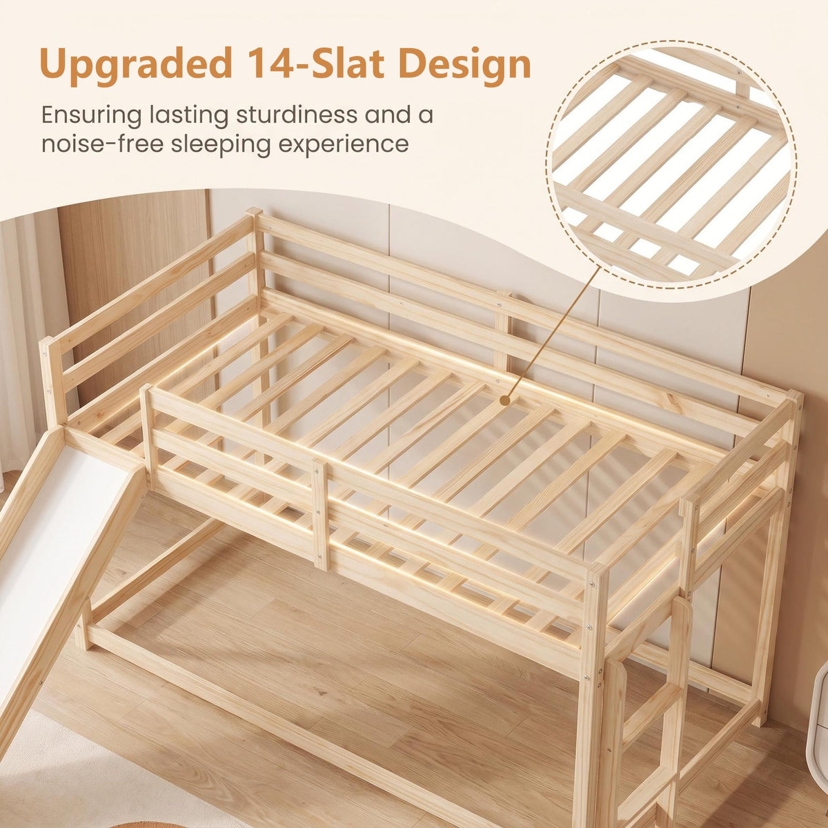 Twin Over Twin Solid Wood Bunk Bed with Slide and Ladder T96912