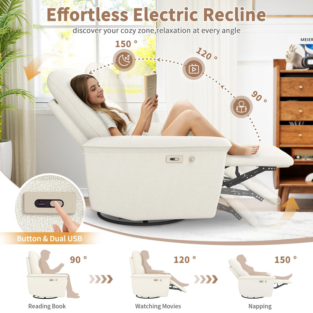 Power Swivel Rocker Recliner Chair with Phone Holder and USB Ports O884