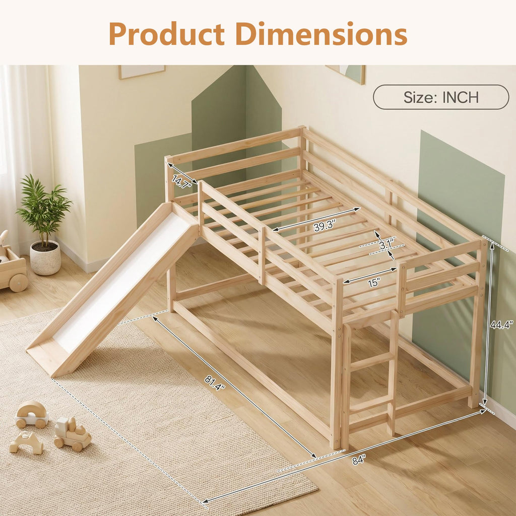 Twin Over Twin Solid Wood Bunk Bed with Slide and Ladder T96912