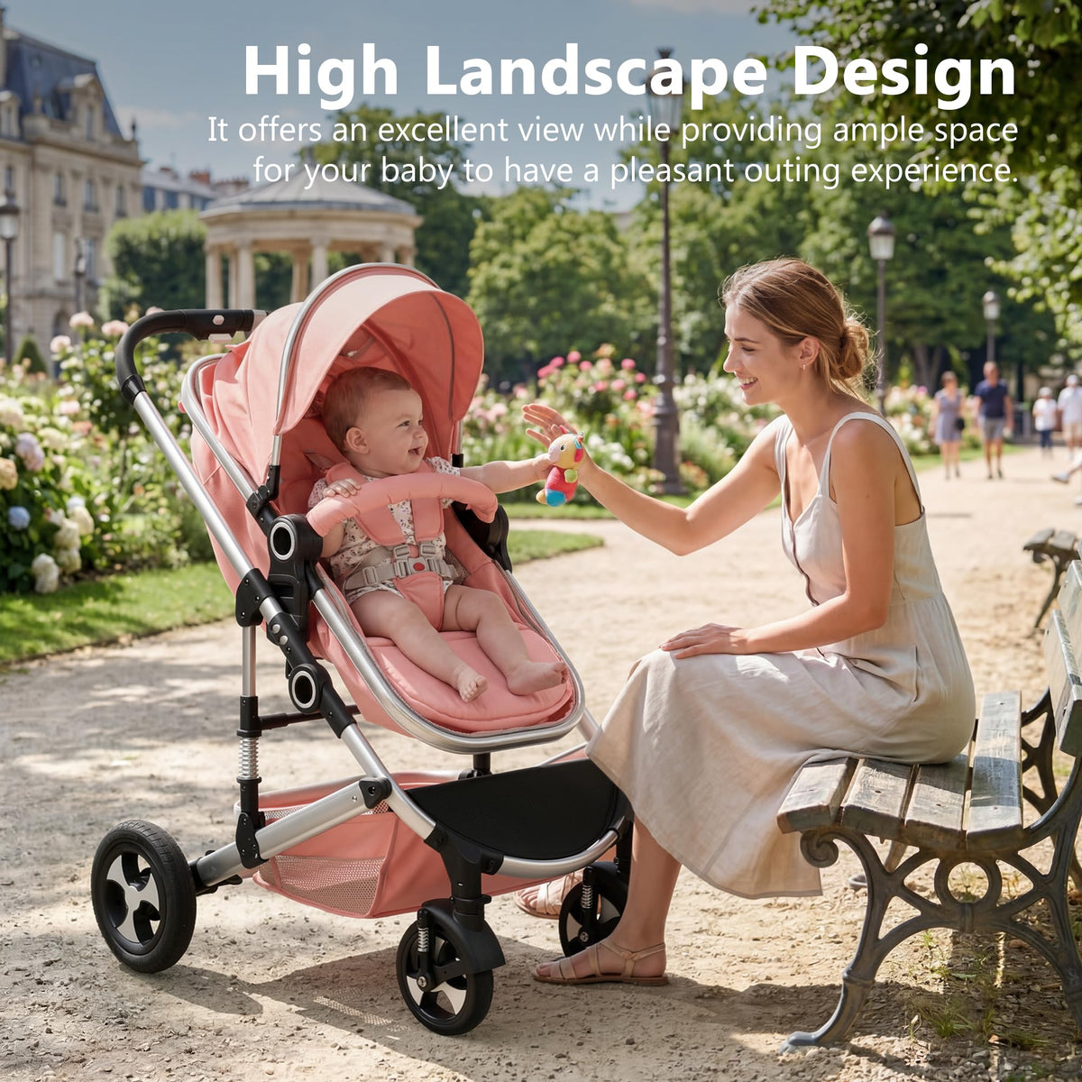 2 in 1 Convertible Baby Stroller, Diaper Bag, Pink Z6039