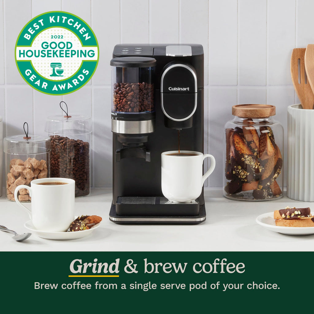 Single-Serve Coffee Maker + Coffee Grinder with 48-Ounce Removable Reservoir, Stainless Steel F37197