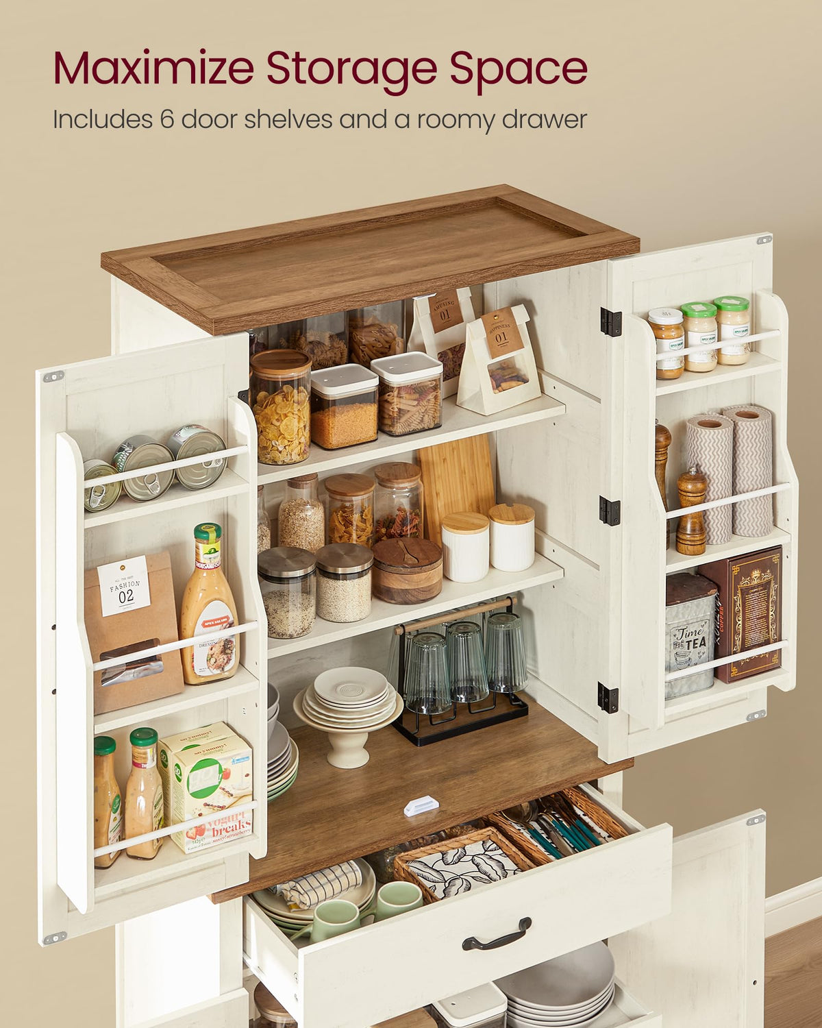 Freestanding Tall Pantry Cabinet with Drawer S758838