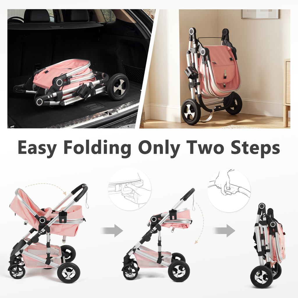 2 in 1 Convertible Baby Stroller, Diaper Bag, Pink Z6039