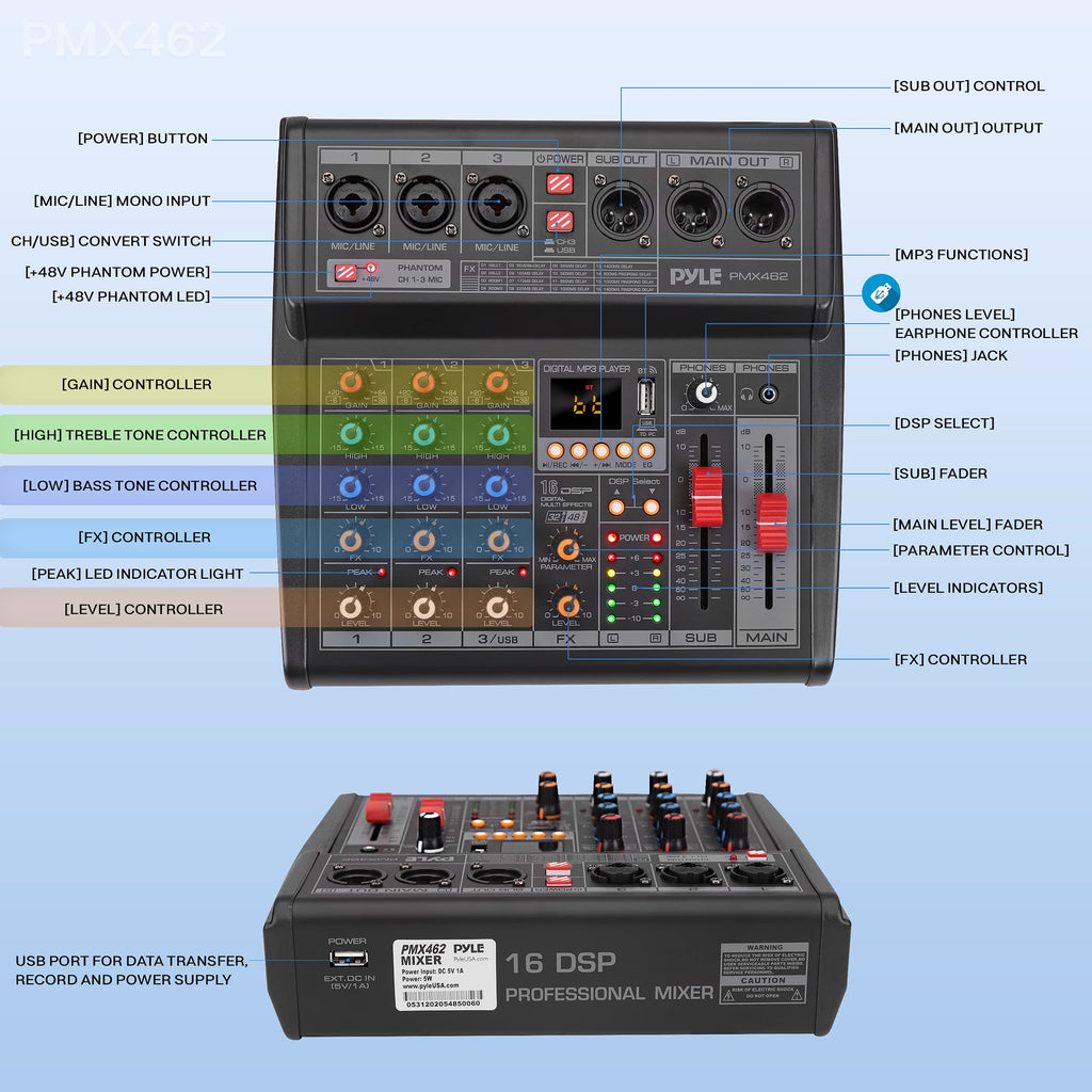 3-Channel DJ Audio Mixer with 16 Preset DSP Effects J8540