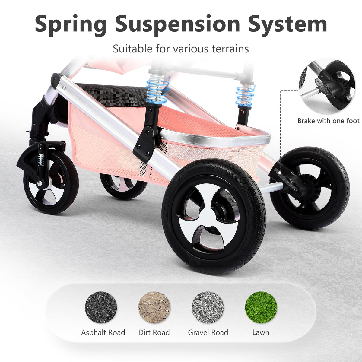 2 in 1 Convertible Baby Stroller, Diaper Bag, Pink Z6039