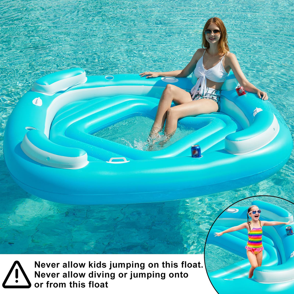 Blue XL Inflatable Pool Float with Cup Holders M102483