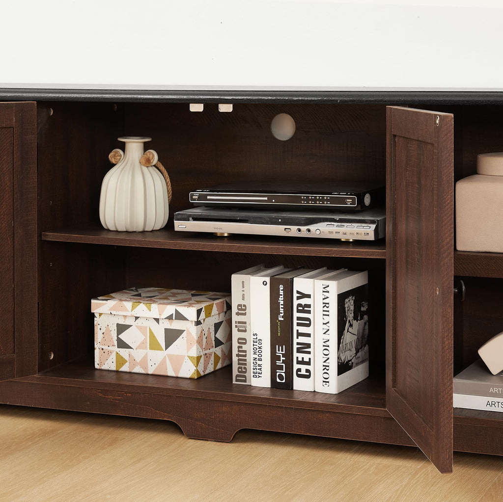 Espresso and Black TV Media Stand with Open Shelves and Closed Cabinets Y51999