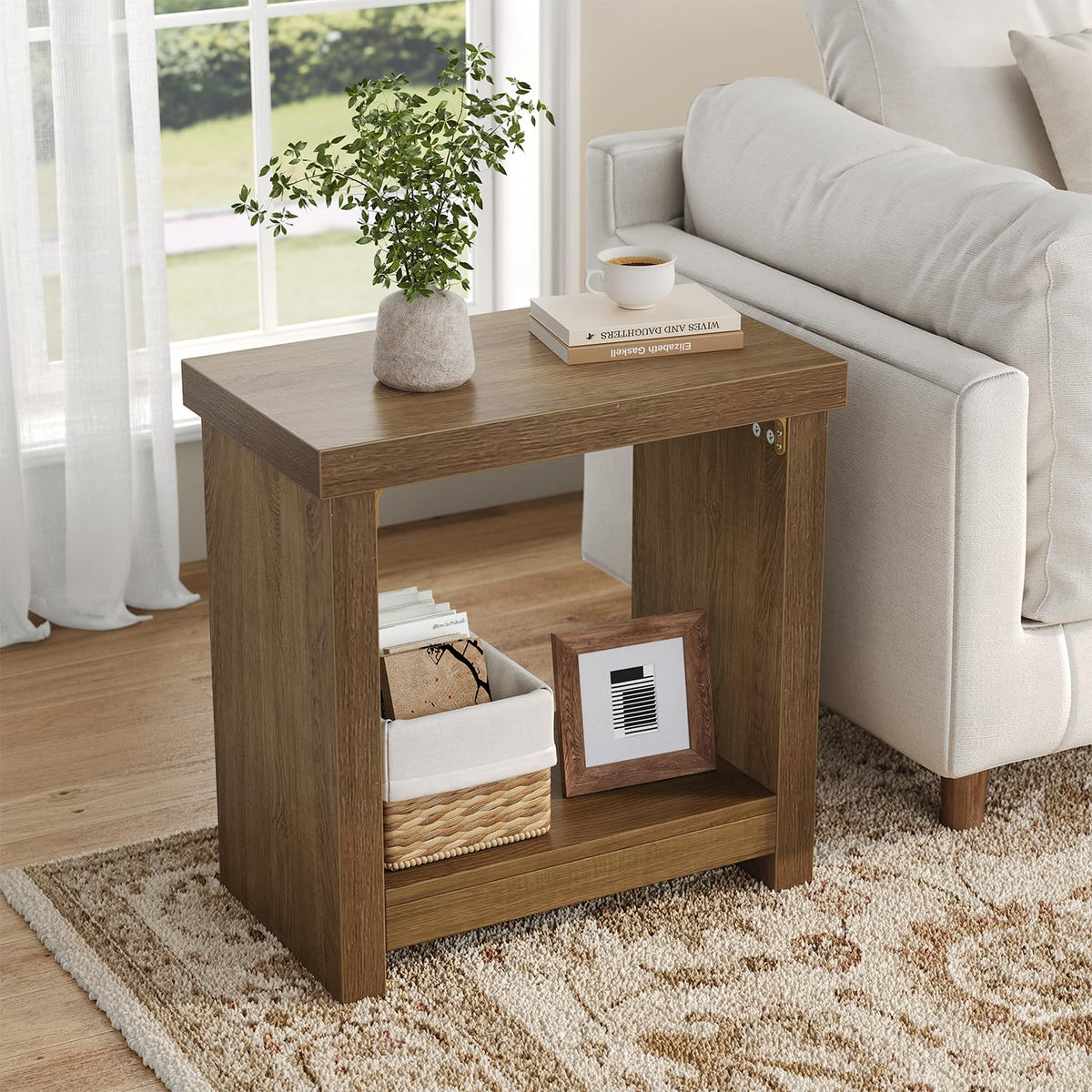 Brown Set of 2 End Tables with Storage Shelves C3590