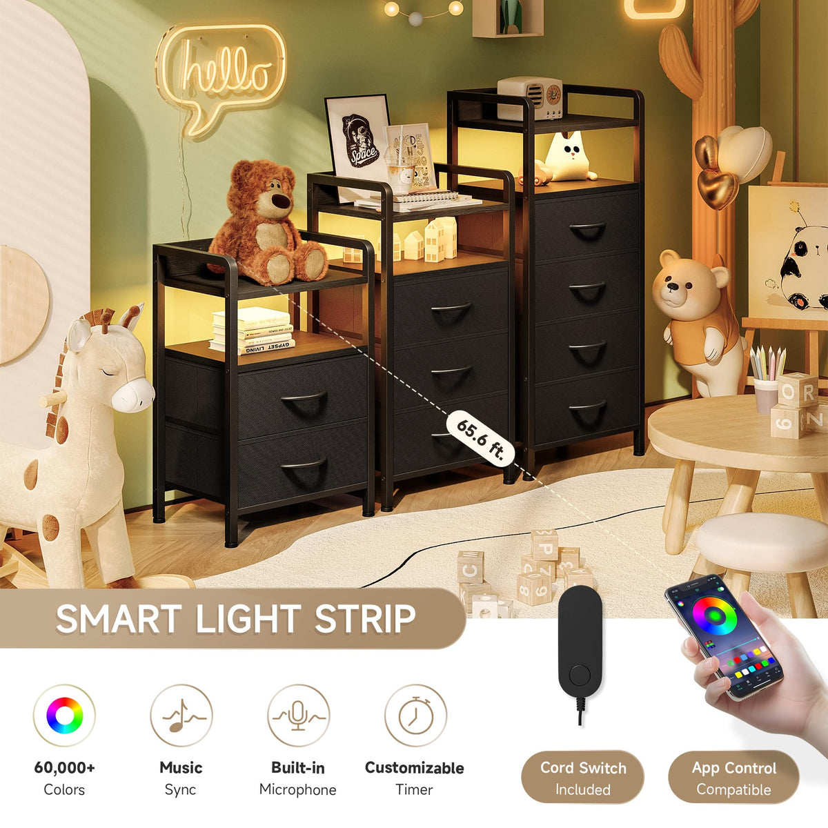 Black 3 Drawer Nightstand with Charging Station N34285