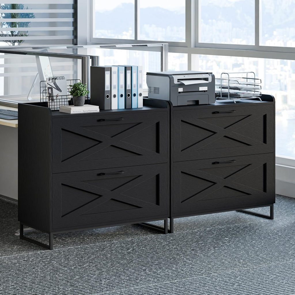 2 Drawer Black File Cabinet with Charging Station S18127