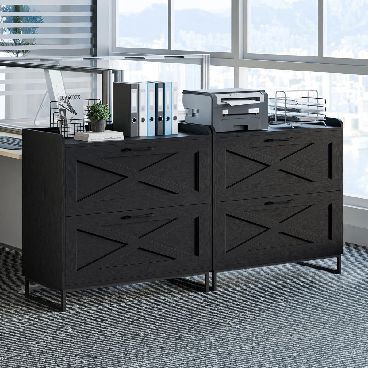 2 Drawer Black File Cabinet with Charging Station S18127