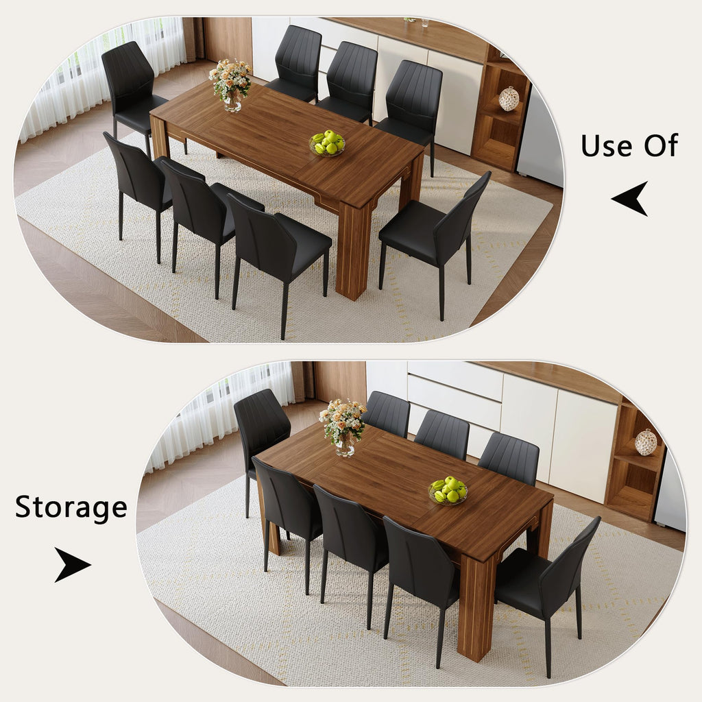 71" Farmhouse Dining Table Set for 8 with PU Leather Chairs C463403
