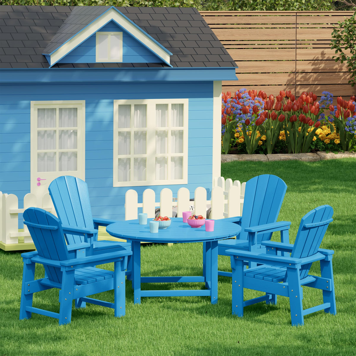 Kids Adirondack Chair Set of 4 Plastic Outdoor Pacific Blue J896949