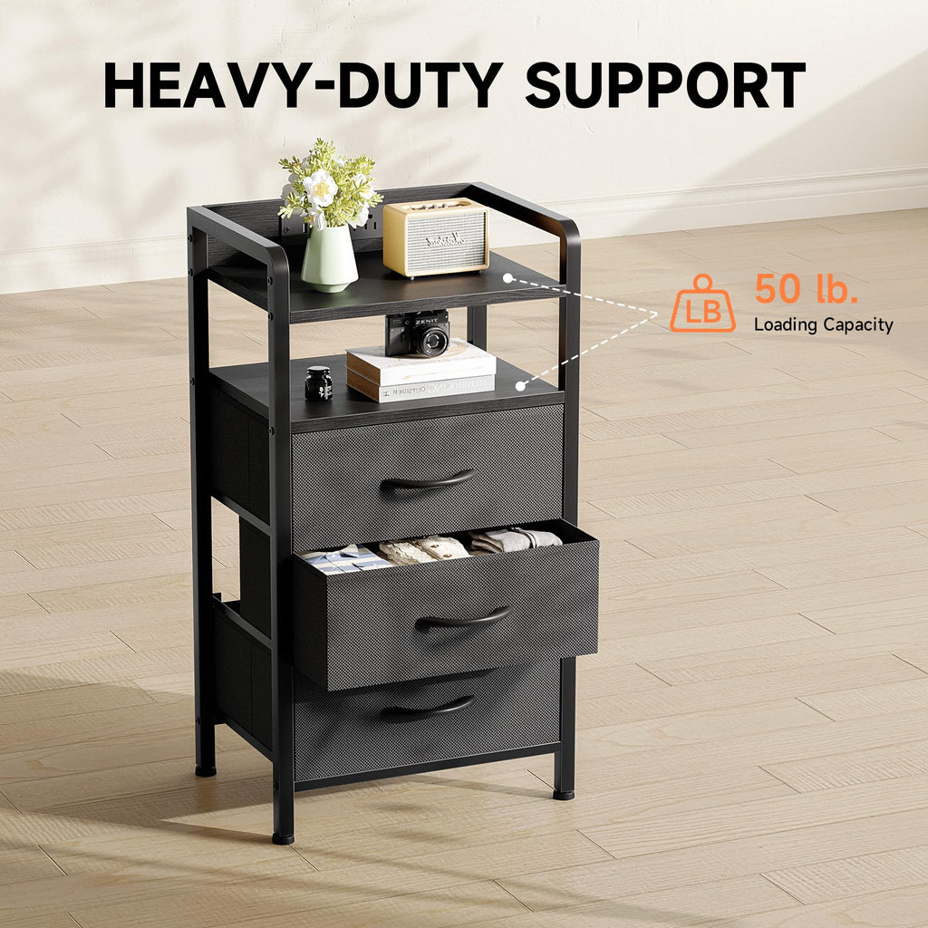 Black 3 Drawer Nightstand with Charging Station N34285