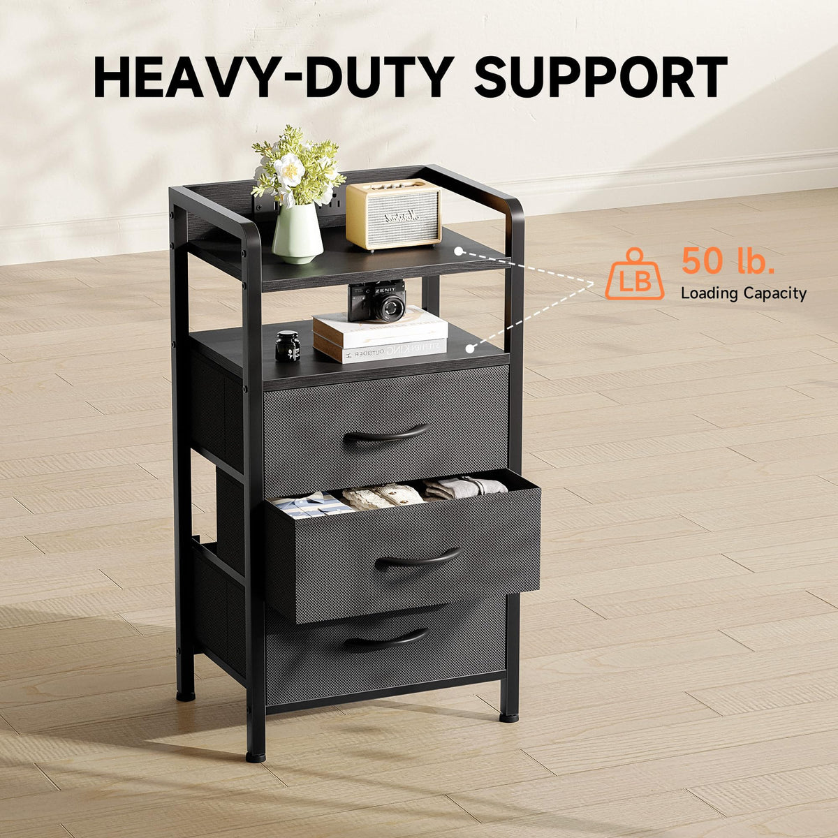 Black 3 Drawer Nightstand with Charging Station N34285