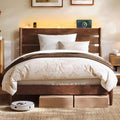Full Wood Platform Bed with Headboard Storage Shelf B595