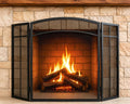 Black 3 Panel Steel Mesh Fireplace Screen T184