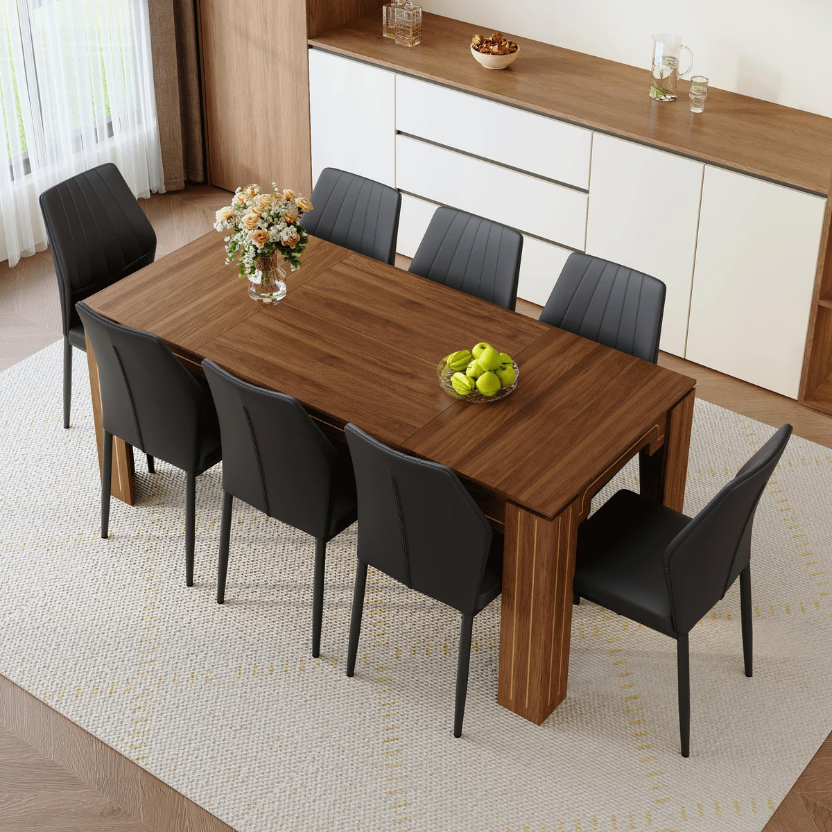 71" Farmhouse Dining Table Set for 8 with PU Leather Chairs C463403