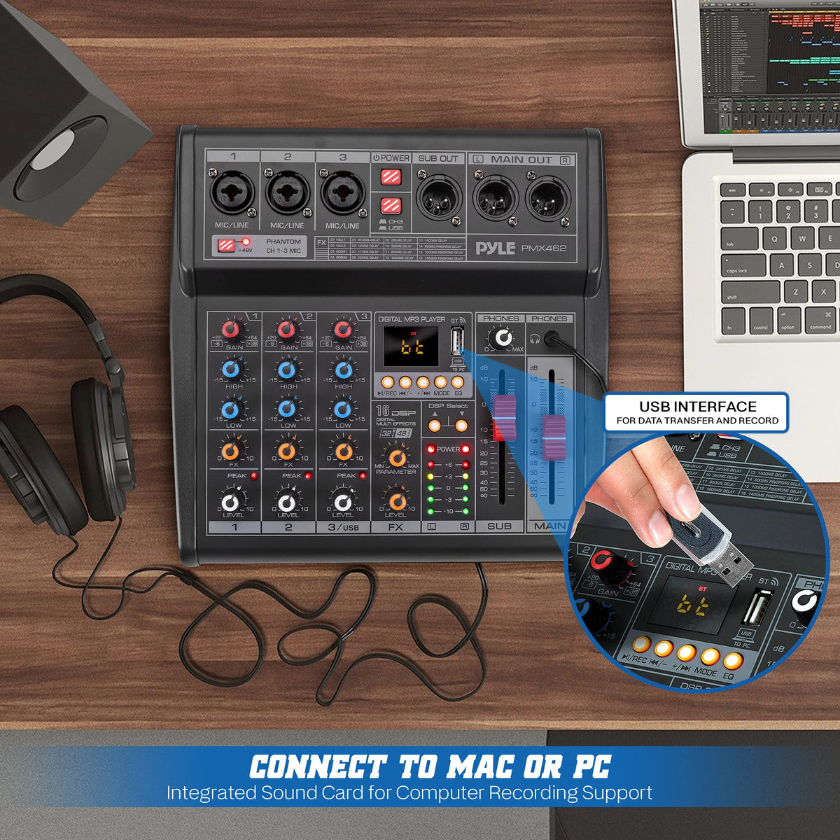 3-Channel DJ Audio Mixer with 16 Preset DSP Effects J8540