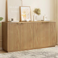 Natural Oak Fluted Wooden Sideboard Cabinet with 4 Doors V649