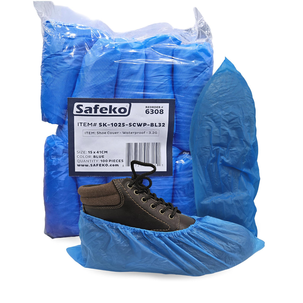 Waterproof Non-Slip Disposable CPE Boot Covers, Blue, 100 Pack M76735