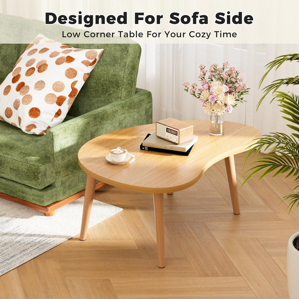 Low Oval Japanese Floor Coffee Table with Solid Wood Legs Y940839