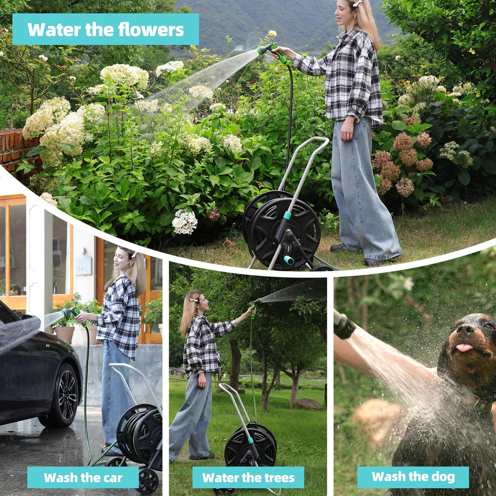 Metal Heavy Duty Garden Hose Reel Cart with Wheels I973608