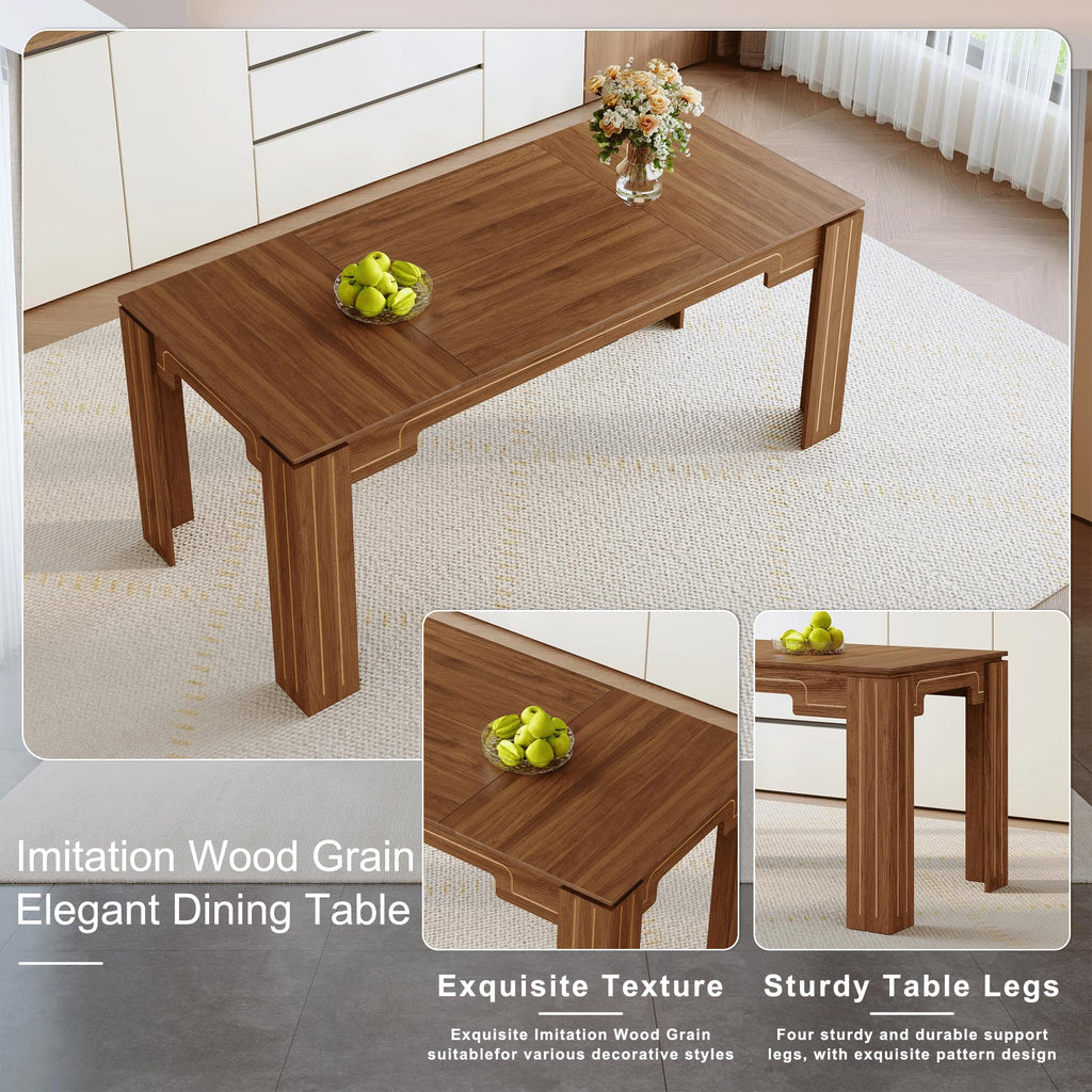 71" Farmhouse Dining Table Set for 8 with PU Leather Chairs C463403